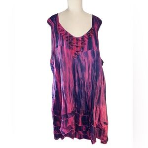 Roaman’s Pink and Purple Ombre Swimsuit Coverup w / Beaded Neckline Sz 32W EUC